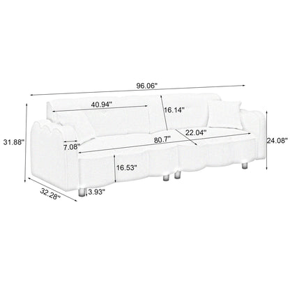 Divano bianco 96.06 Teddy Plush a 3 posti con design speciale a nuvola, seduta in schiuma spessa e cuscini per soggiorno