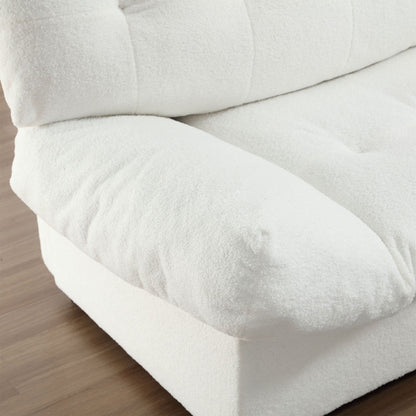 Divano a 2 posti in tessuto bianco 96.46 con trapuntatura a bottoni, struttura comoda e robusta per appartamenti e soggiorni