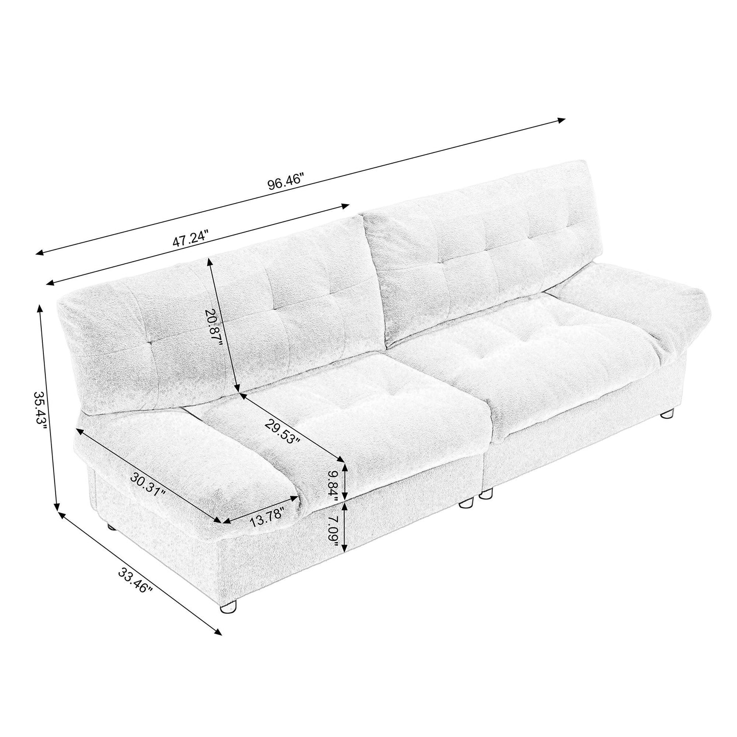 Divano in tessuto bianco da 96,46'' a 2 posti con design ispirato alle nuvole, cuscini morbidi e robusti piedini in plastica