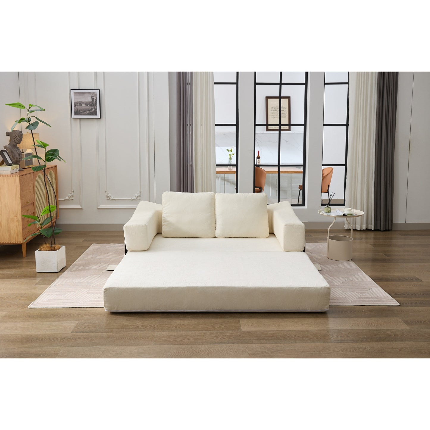 Divano letto pieghevole in ciniglia bianca