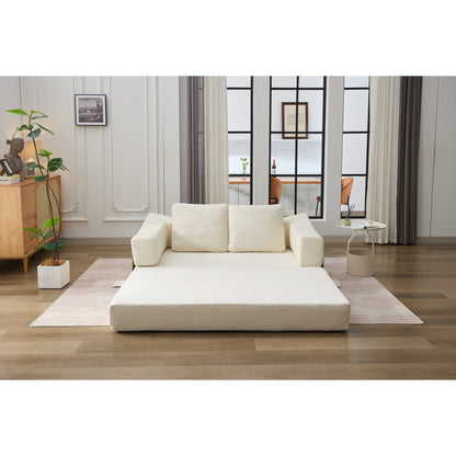 Divano letto pieghevole in ciniglia bianca