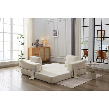 Divano letto pieghevole in ciniglia bianca