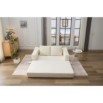 Divano letto pieghevole in ciniglia bianca