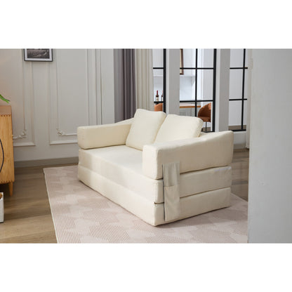 Divano letto pieghevole in ciniglia bianca