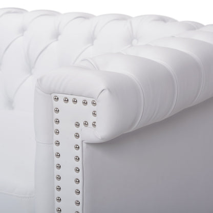 Divano Chesterfield bianco a 3 posti con capitonné e borchie