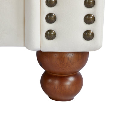 Divano Chesterfield bianco a 3 posti con borchie e cuscini, imbottito e trapuntato, 74,5 bottoni, per soggiorno