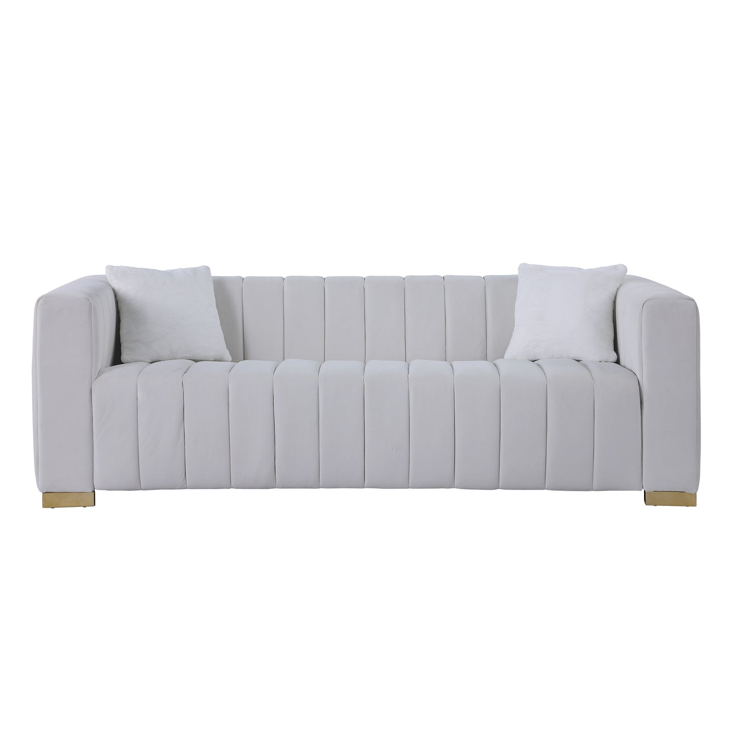Divano Chesterfield 87.01 bianco a 3 posti con cuscini e rivestimento in velluto per soggiorno