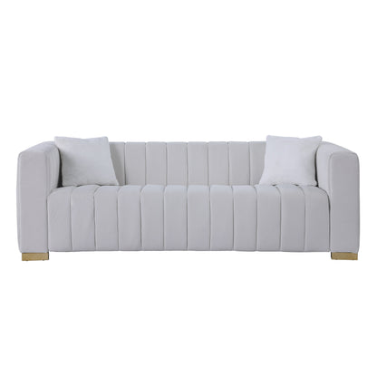Divano Chesterfield 87.01 bianco a 3 posti con cuscini e rivestimento in velluto per soggiorno