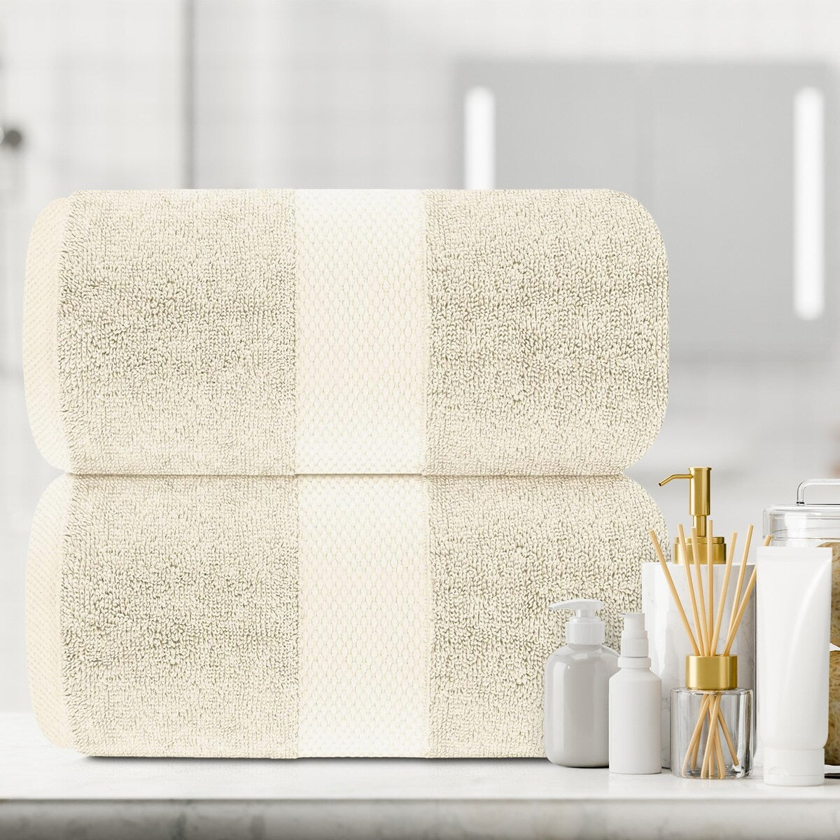 Asciugamano da bagno oversize in cotone di lusso classico bianco 35x70 - Set di 2