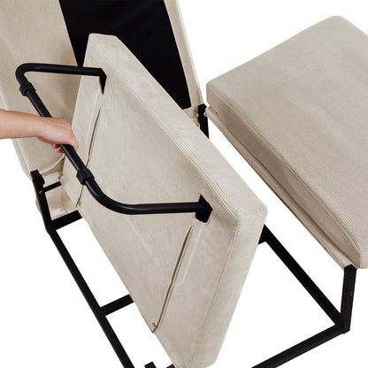 Divano letto singolo convertibile in velluto a coste bianco con schienale reclinabile