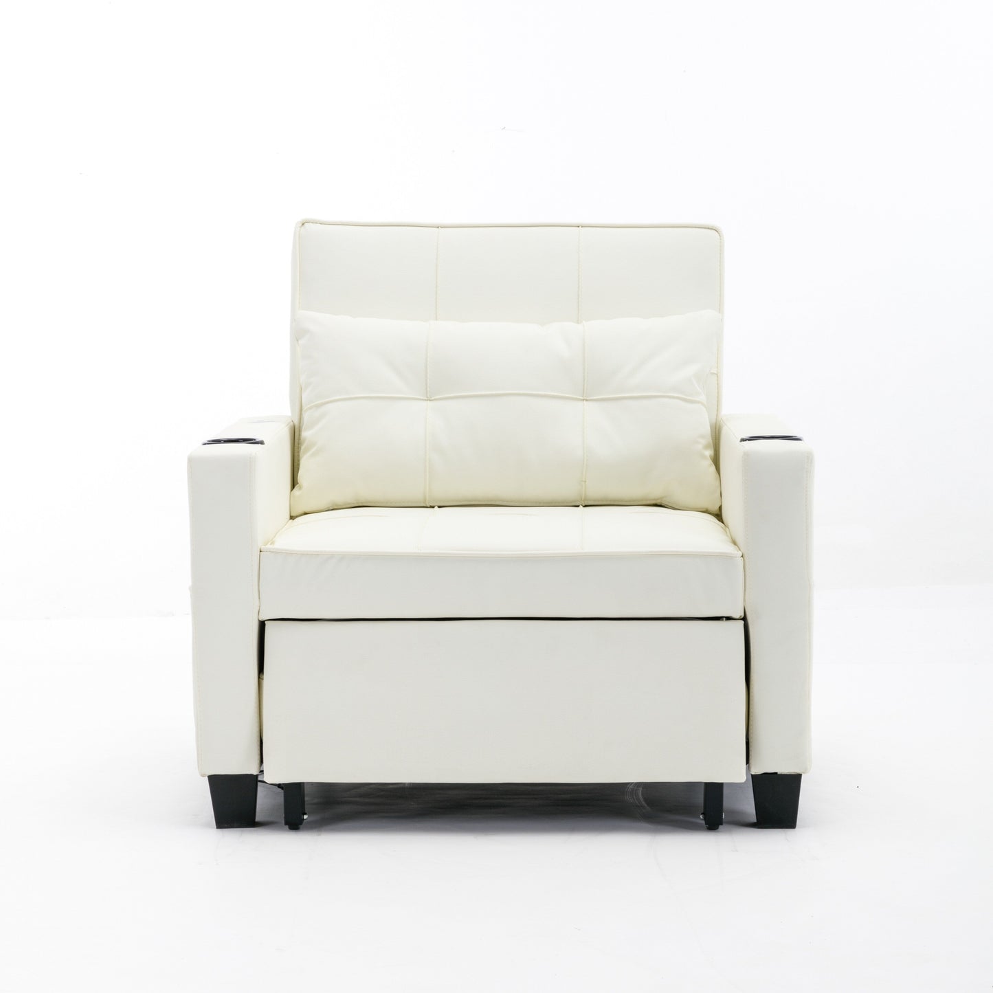 Divano letto convertibile in similpelle bianca con porte USB