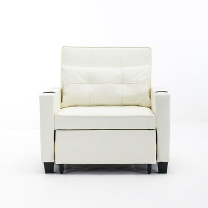 Divano letto convertibile in similpelle bianca con porte USB