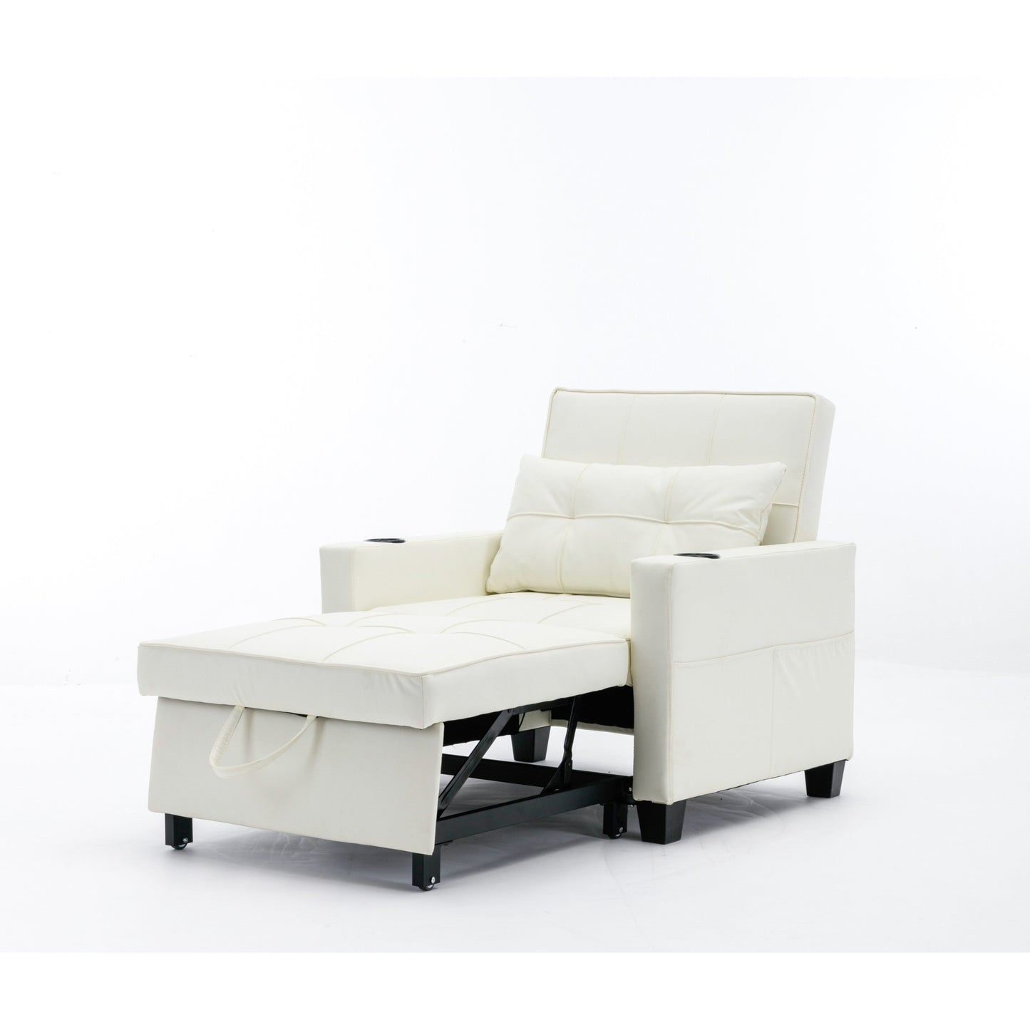 Divano letto convertibile in similpelle bianca con porte USB