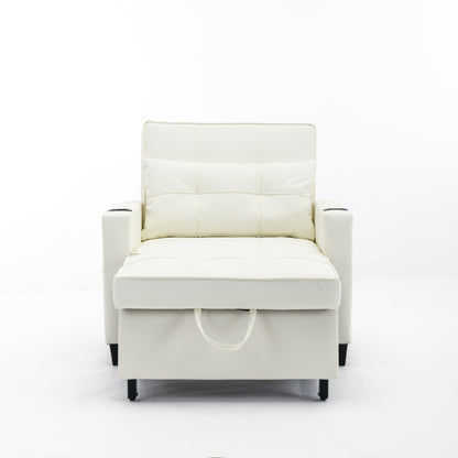 Divano letto convertibile in similpelle bianca con porte USB