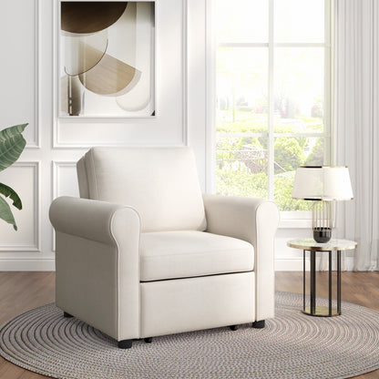 Divano letto singolo convertibile in lino bianco con schienale regolabile