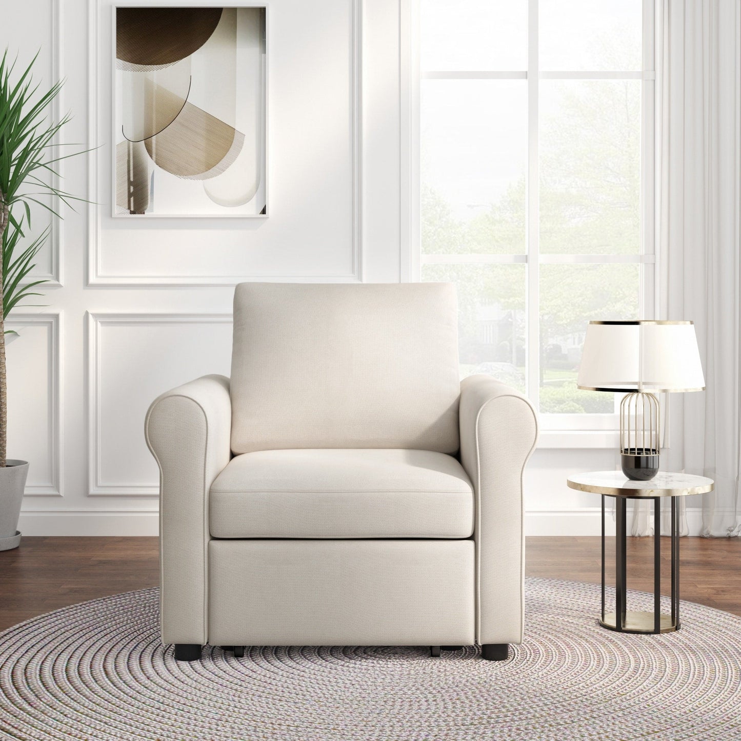 Divano letto singolo convertibile in lino bianco con schienale regolabile