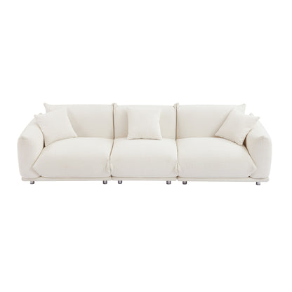 Divano oversize bianco moderno 111 a 3 posti con gambe in metallo e struttura in legno massello per soggiorno