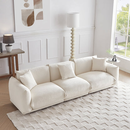 Divano oversize bianco moderno 111 a 3 posti con gambe in metallo e struttura in legno massello per soggiorno