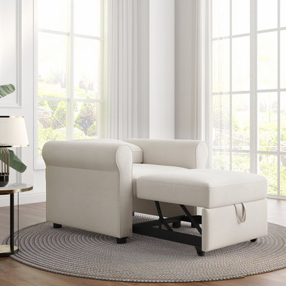 Divano letto singolo convertibile 3 in 1 in lino bianco moderno da 34 pollici con schienale regolabile per soggiorno