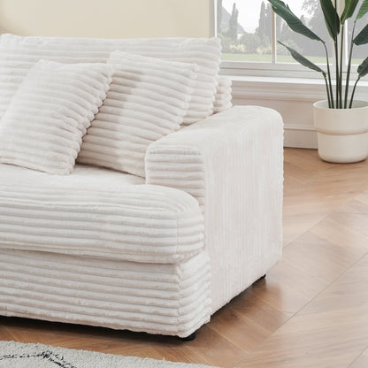 Divano moderno bianco in velluto a coste da 79,3 posti con 4 cuscini coordinati e cuscino a molle individuale per soggiorno