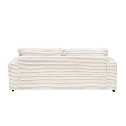 Divano moderno bianco in velluto a coste da 79,3 posti con 4 cuscini coordinati e cuscino a molle individuale per soggiorno
