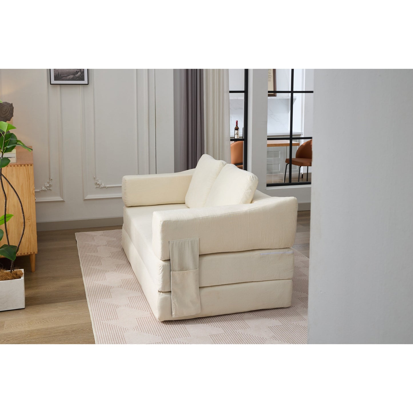 Divano letto trasformabile in ciniglia, moderno e minimalista, bianco, 70,87, con schienale rimovibile per soggiorno