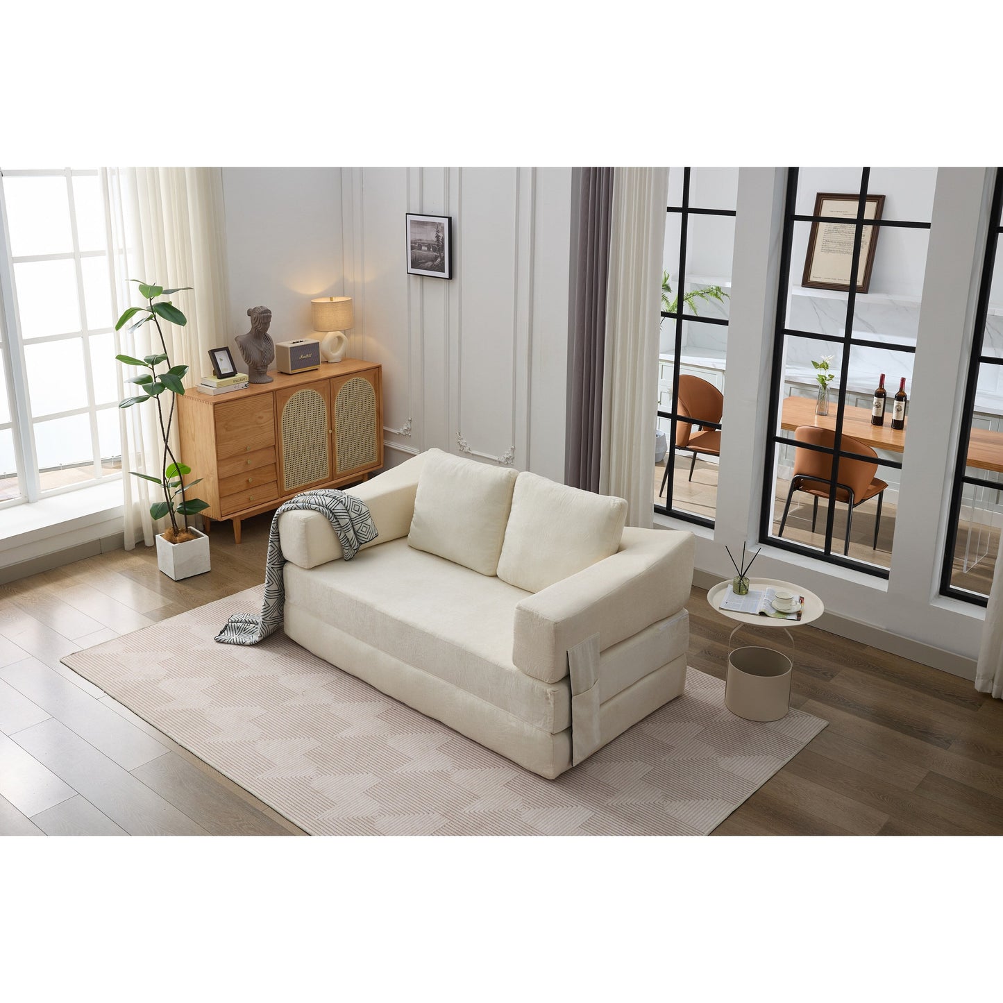 Divano letto trasformabile in ciniglia, moderno e minimalista, bianco, 70,87, con schienale rimovibile per soggiorno