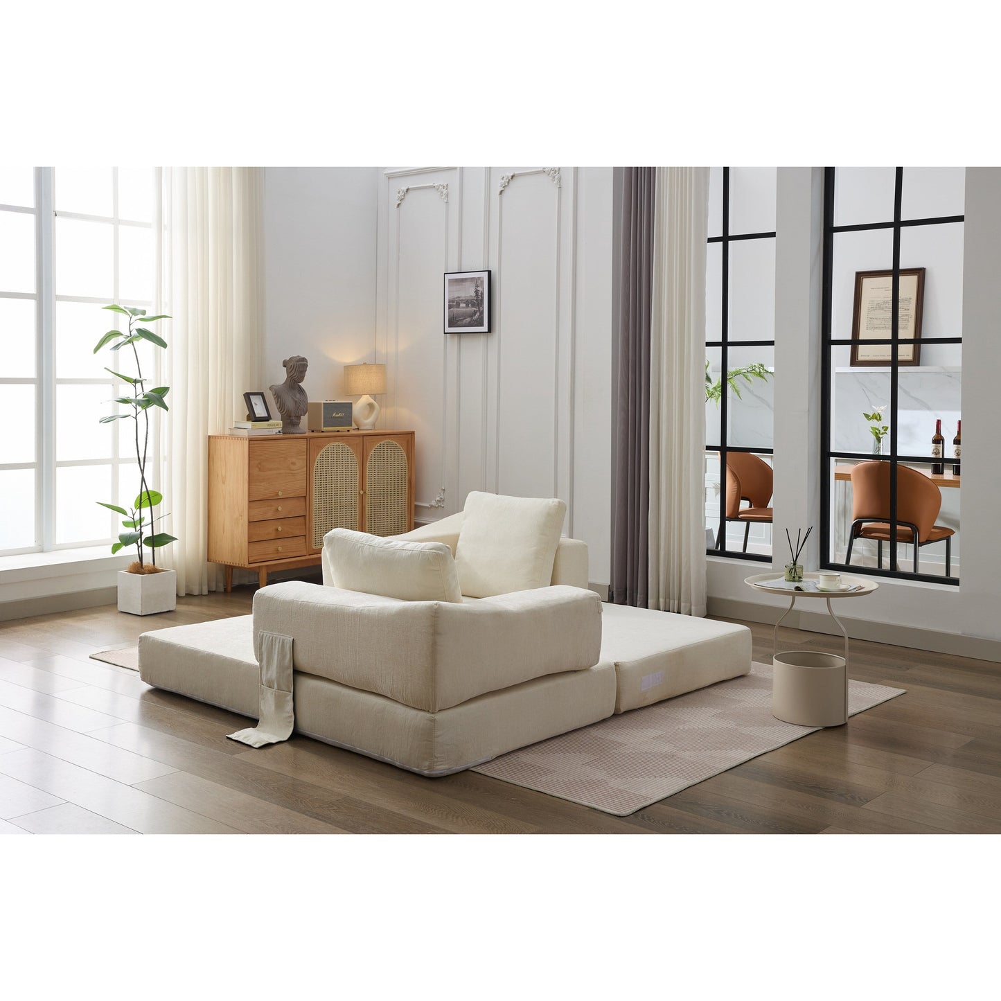 Divano letto trasformabile in ciniglia, moderno e minimalista, bianco, 70,87, con schienale rimovibile per soggiorno