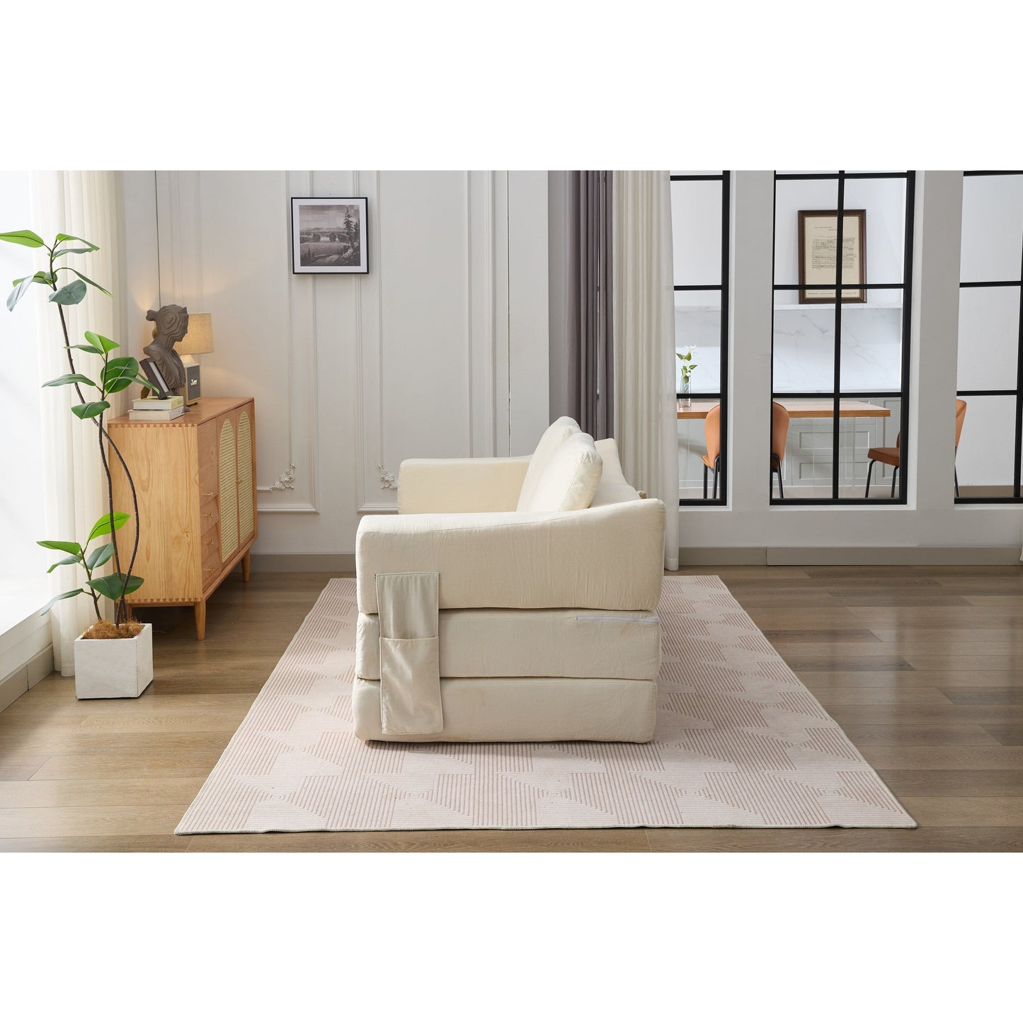 Divano letto trasformabile in ciniglia, moderno e minimalista, bianco, 70,87, con schienale rimovibile per soggiorno