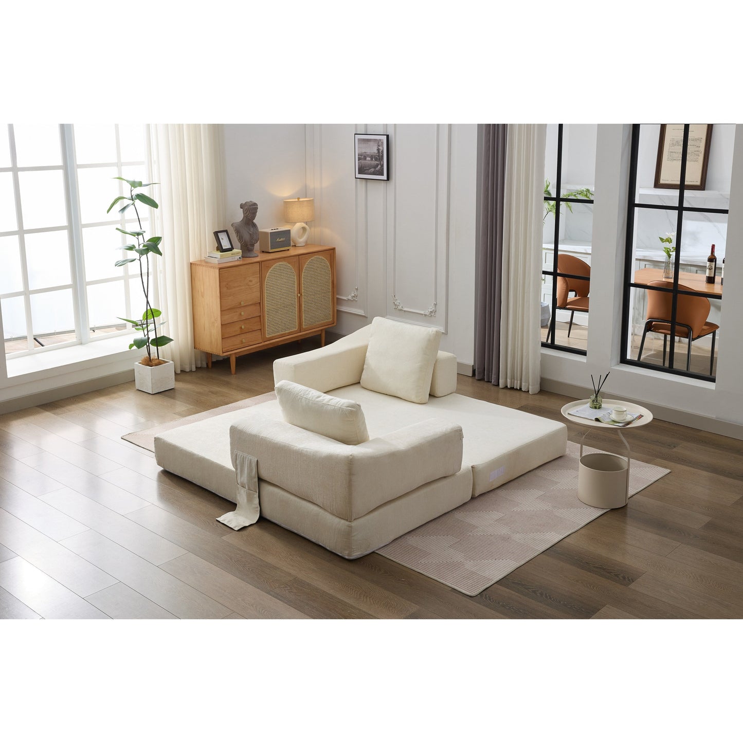 Divano letto trasformabile in ciniglia, moderno e minimalista, bianco, 70,87, con schienale rimovibile per soggiorno