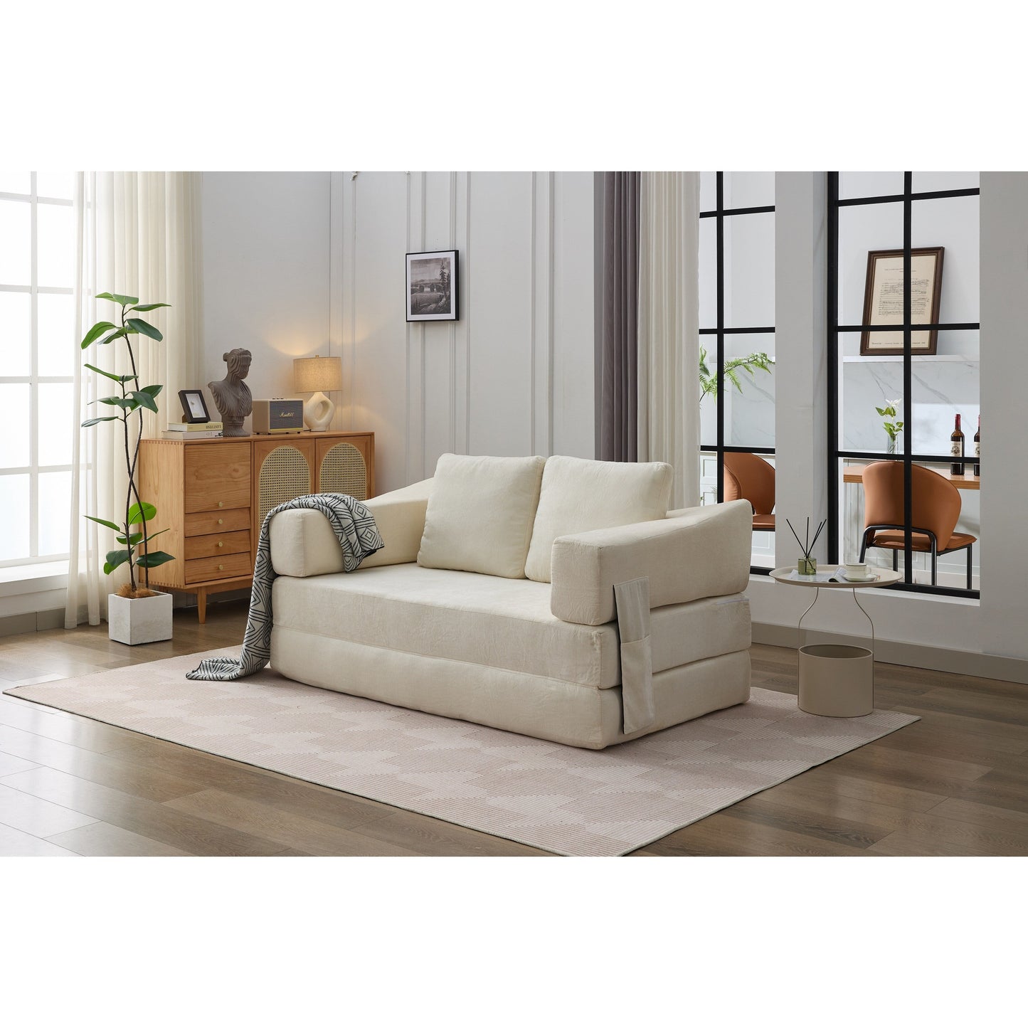 Divano letto trasformabile in ciniglia, moderno e minimalista, bianco, 70,87, con schienale rimovibile per soggiorno