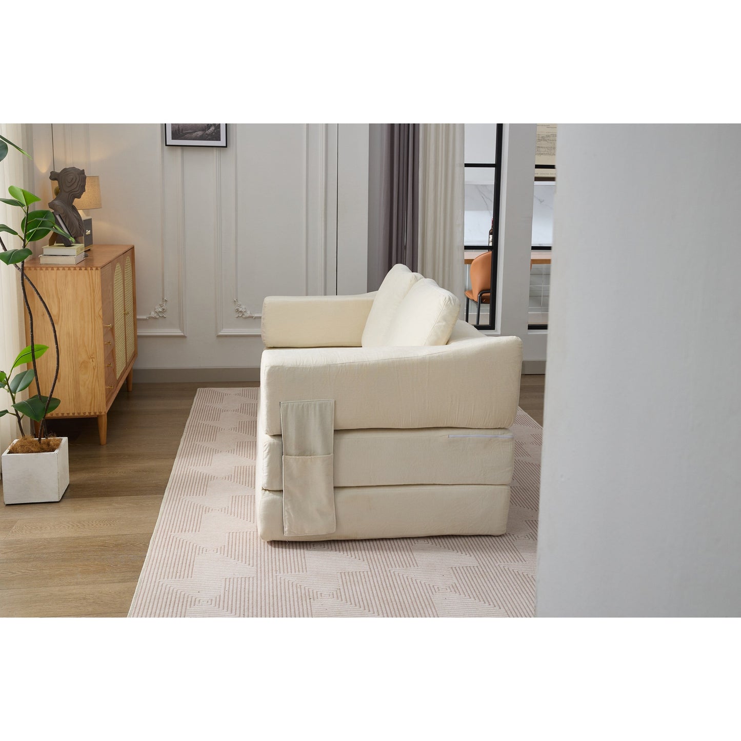 Divano letto trasformabile in ciniglia, moderno e minimalista, bianco, 70,87, con schienale rimovibile per soggiorno