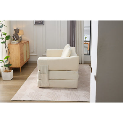 Divano letto trasformabile in ciniglia, moderno e minimalista, bianco, 70,87, con schienale rimovibile per soggiorno