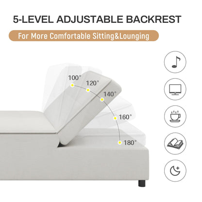 Divano letto bianco multifunzione 72,5 4 in 1 in lino con tasca portaoggetti e porta USB per soggiorno