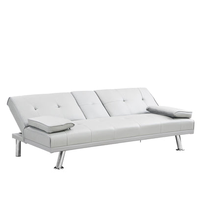 Divano letto a due posti in PVC bianco con struttura in legno