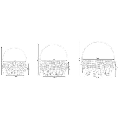 Cesto regalo rotondo in vimini bianco, con fodera e manico a quadretti