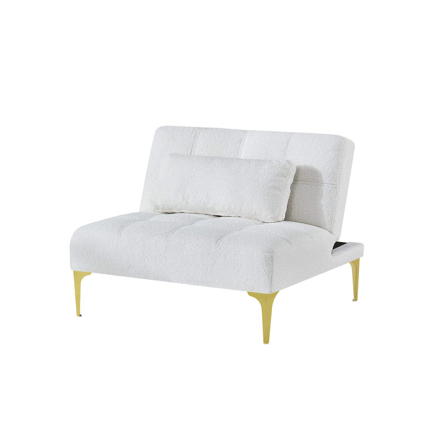 Divano letto singolo modulare in ciniglia Teddy bianco con struttura in legno