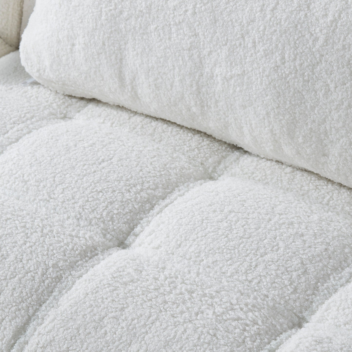 Divano letto singolo modulare in ciniglia Teddy bianco con struttura in legno