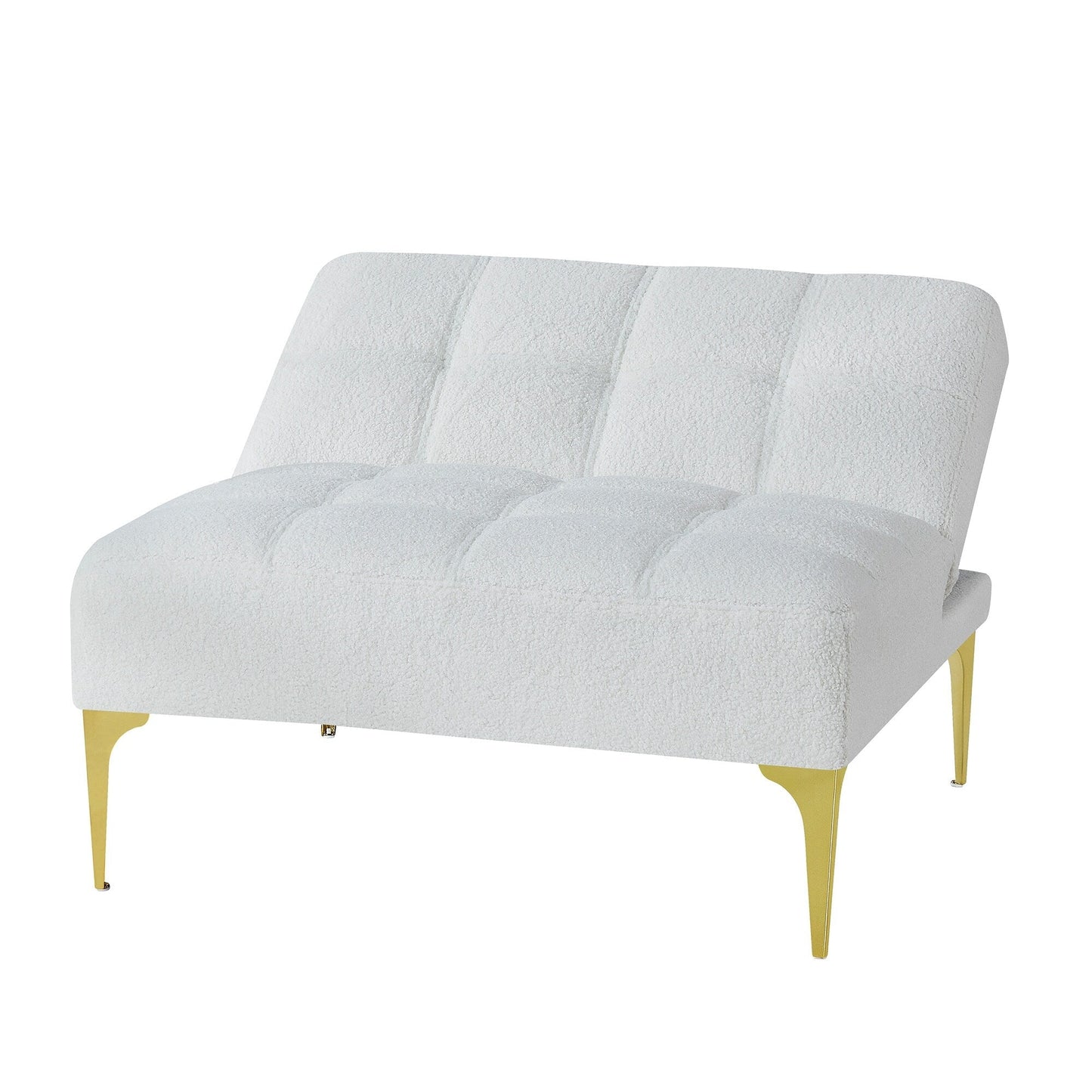 Divano letto singolo modulare in ciniglia Teddy bianco con struttura in legno
