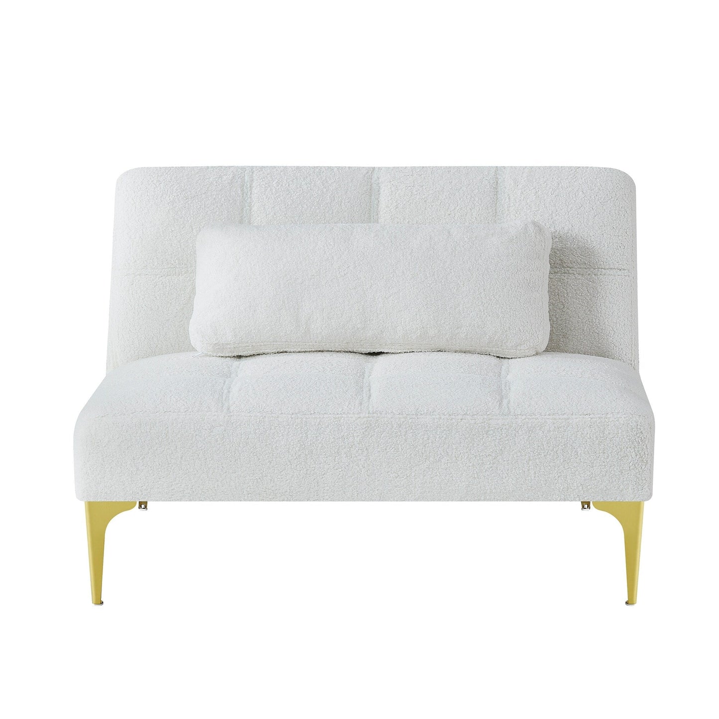 Divano letto singolo modulare in ciniglia Teddy bianco con struttura in legno