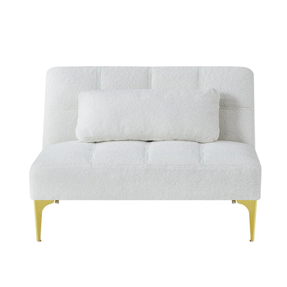 Divano letto singolo modulare in ciniglia Teddy bianco con struttura in legno