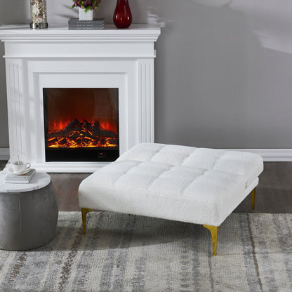 Divano letto singolo modulare in ciniglia Teddy bianco con struttura in legno