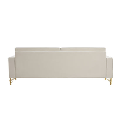Divano a due posti rivestito in velluto bianco con gambe dorate