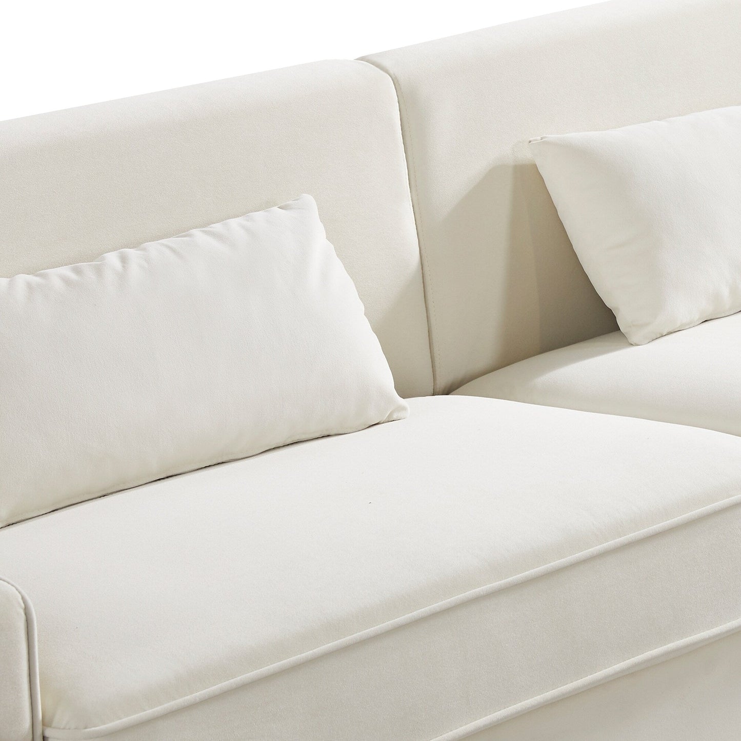 Divano a due posti rivestito in velluto bianco con gambe dorate