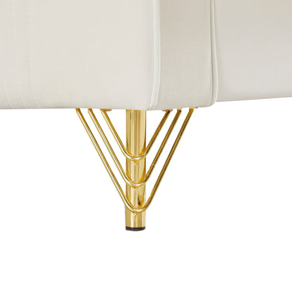 Divano a due posti rivestito in velluto bianco con gambe dorate