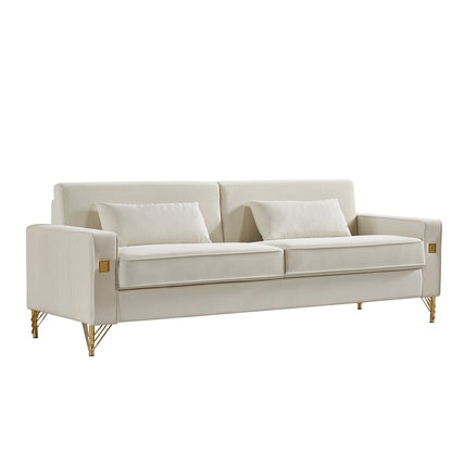 Divano a due posti rivestito in velluto bianco con gambe dorate