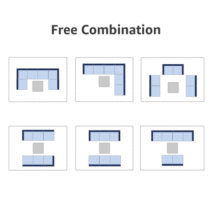 Set di divani componibili imbottiti da esterno in vimini/acciaio da 7 pezzi