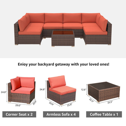 Set di divani componibili imbottiti da esterno in vimini/acciaio da 7 pezzi