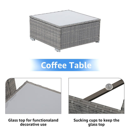 Set di divani componibili imbottiti da esterno in vimini/acciaio da 7 pezzi