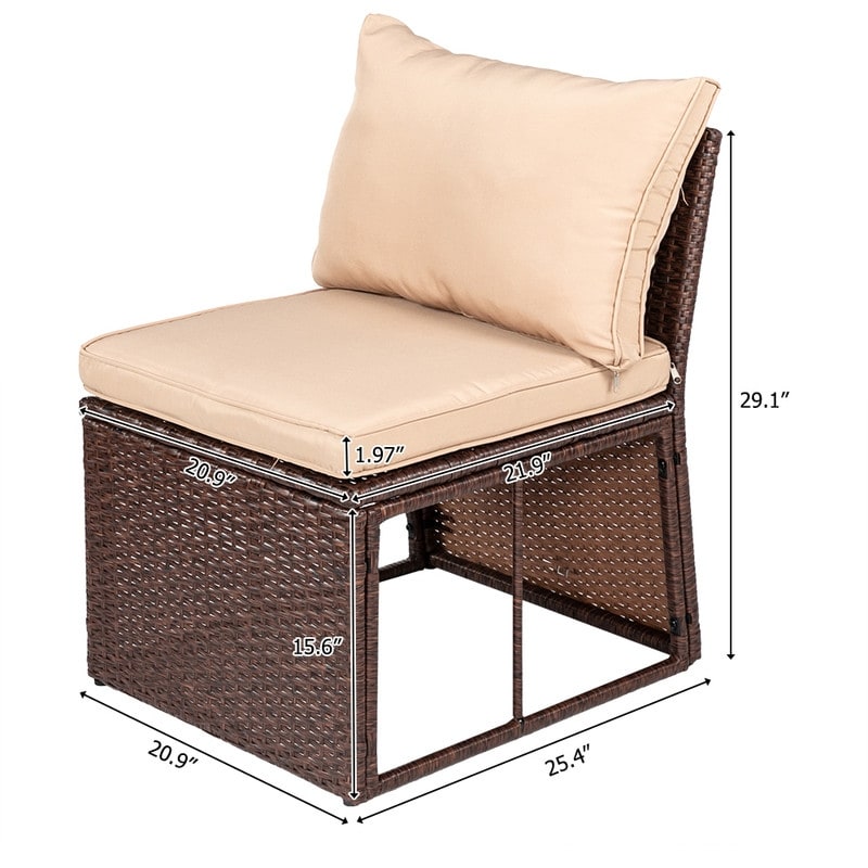 Set da pranzo per esterni in vimini per 9 persone con cuscini